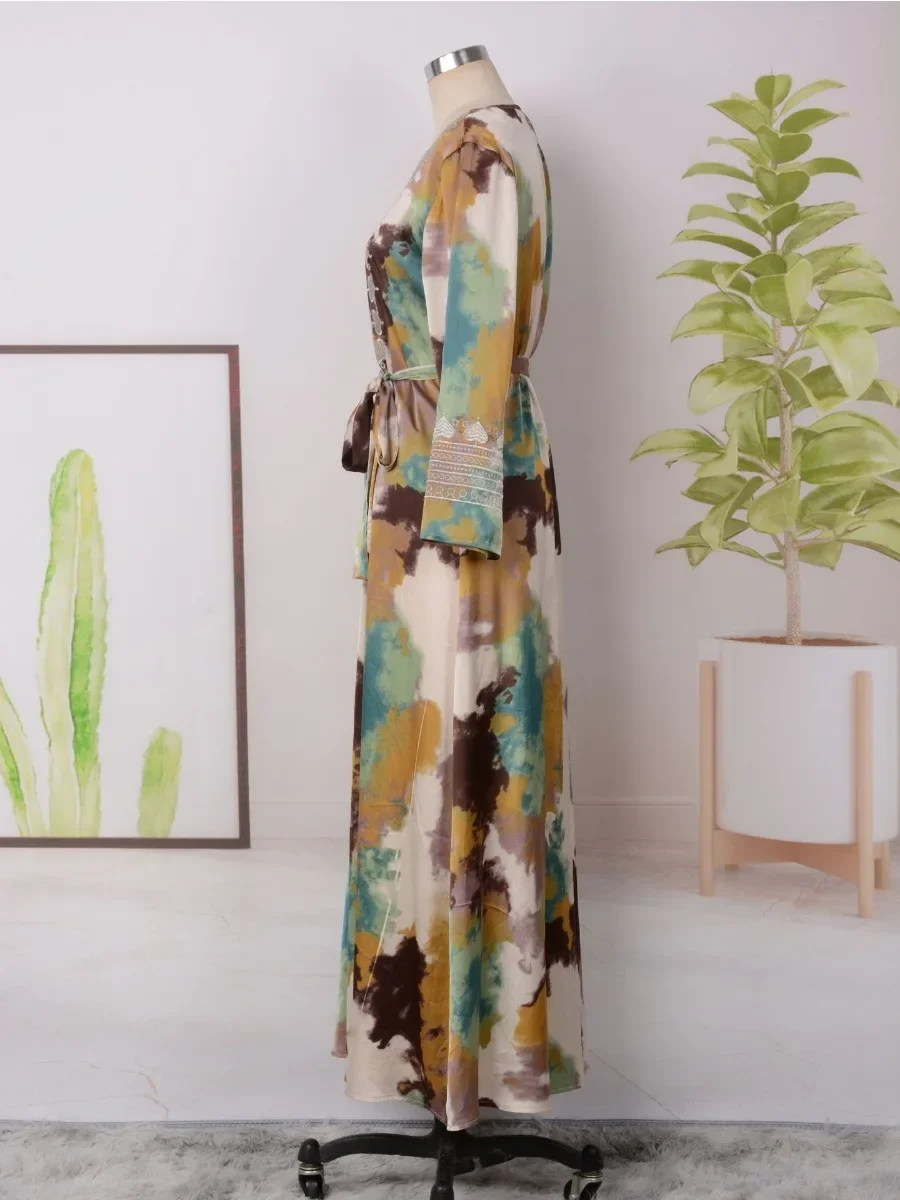 Eid Arab Muslim Party Dress For Women Abaya Embroidery Print Jalabiya Long Dresses Kaftan Vestidos Dubai Ramadan Gown Robe 2026 5