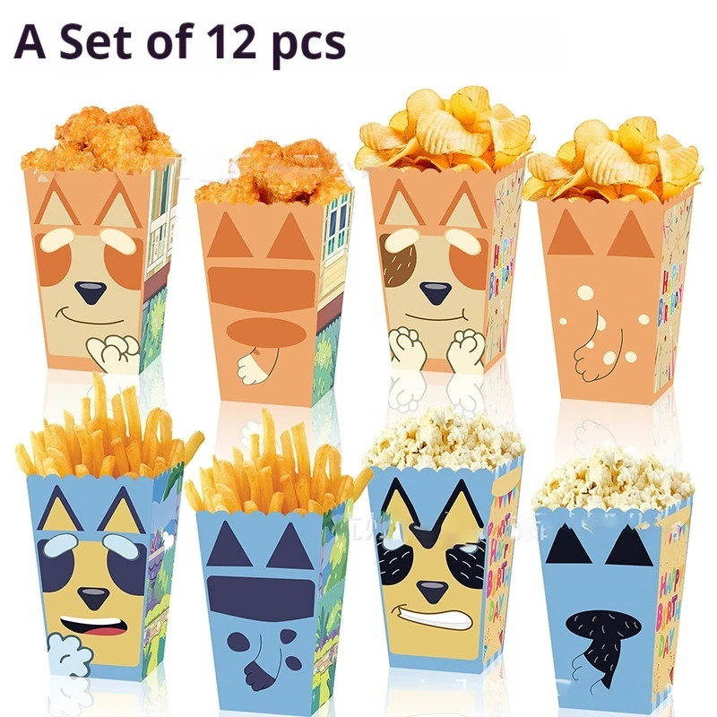 Bluey Theme Party Popcorn Square Box Disposable Chicken Popcorn Fries Packaging Paper Box Food Packaging Box