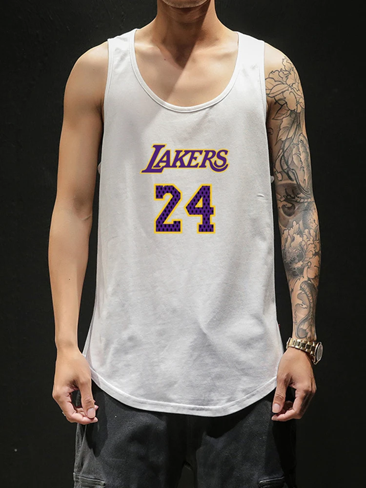 

00% Pure Cotton Tank Top Men's Summer Baskeall Sport Fitn Loose Trendy American oulder Svel T Sweatirt