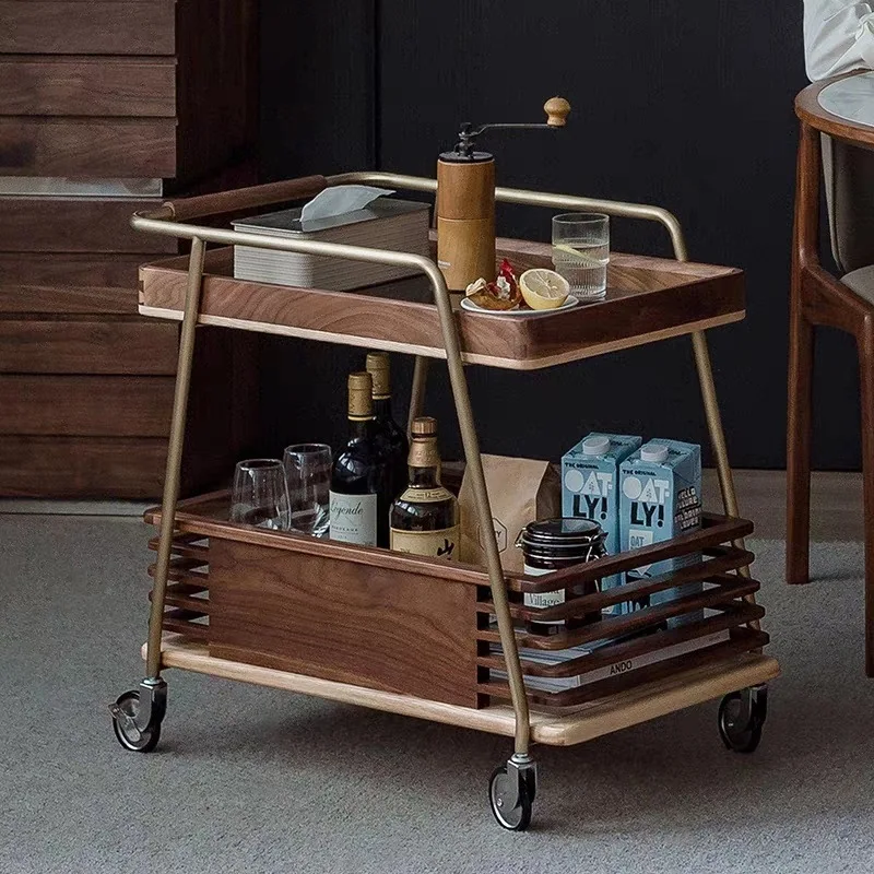 

Storage trolley Internet celebrity small apartment solid wood coffee table movable living room simple sofa card table
