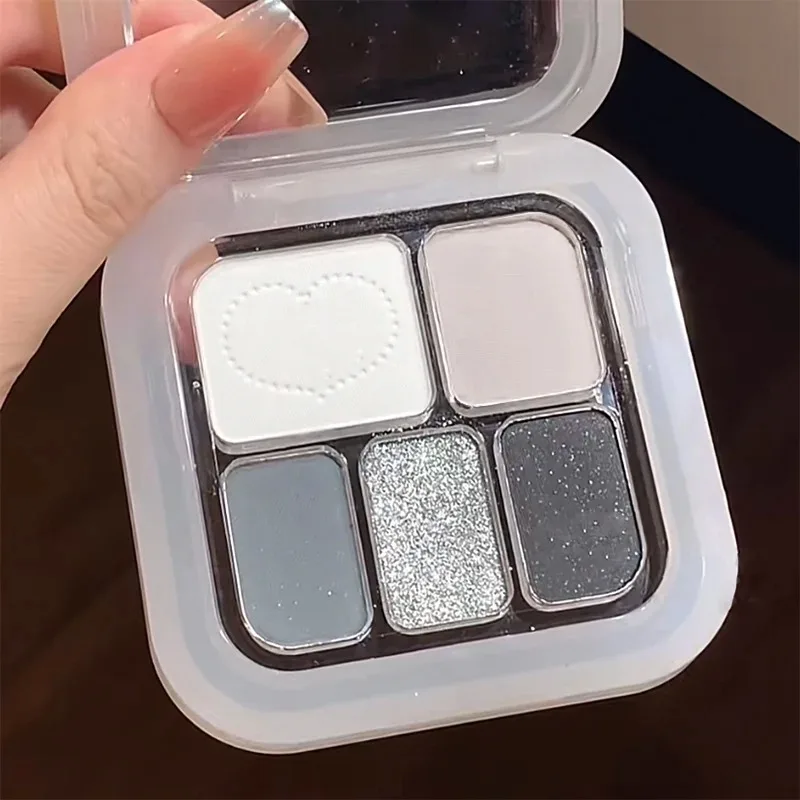 Palette de fards à paupières Punk Smokey, 5 couleurs, finition scintillante mate, maquillage pour les yeux, blanc argenté, ciment, gris, noir foncé, maquillage durable pour fête