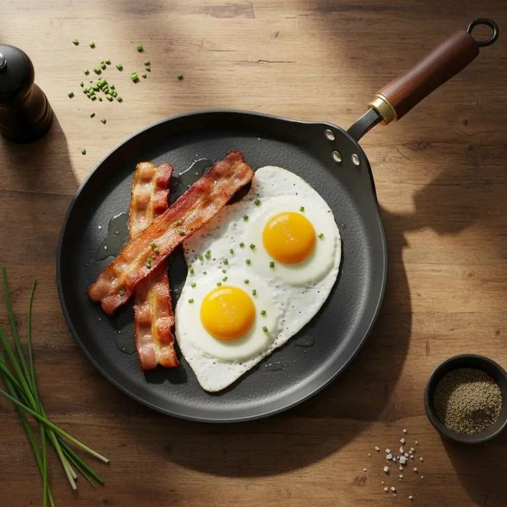 

Durable Uncoated Cast Iron Frying Pan Thickened Wood Handle Non-stick Pan Universal Pancake Pan Omelet