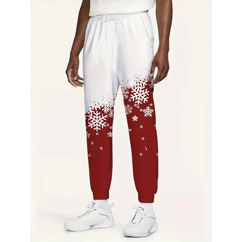 

Christmas Gift Holiday Party Unique Fun Red and White Snowflake Gradient 3D Printed Sweatpants Christmas Casual Sports Pants