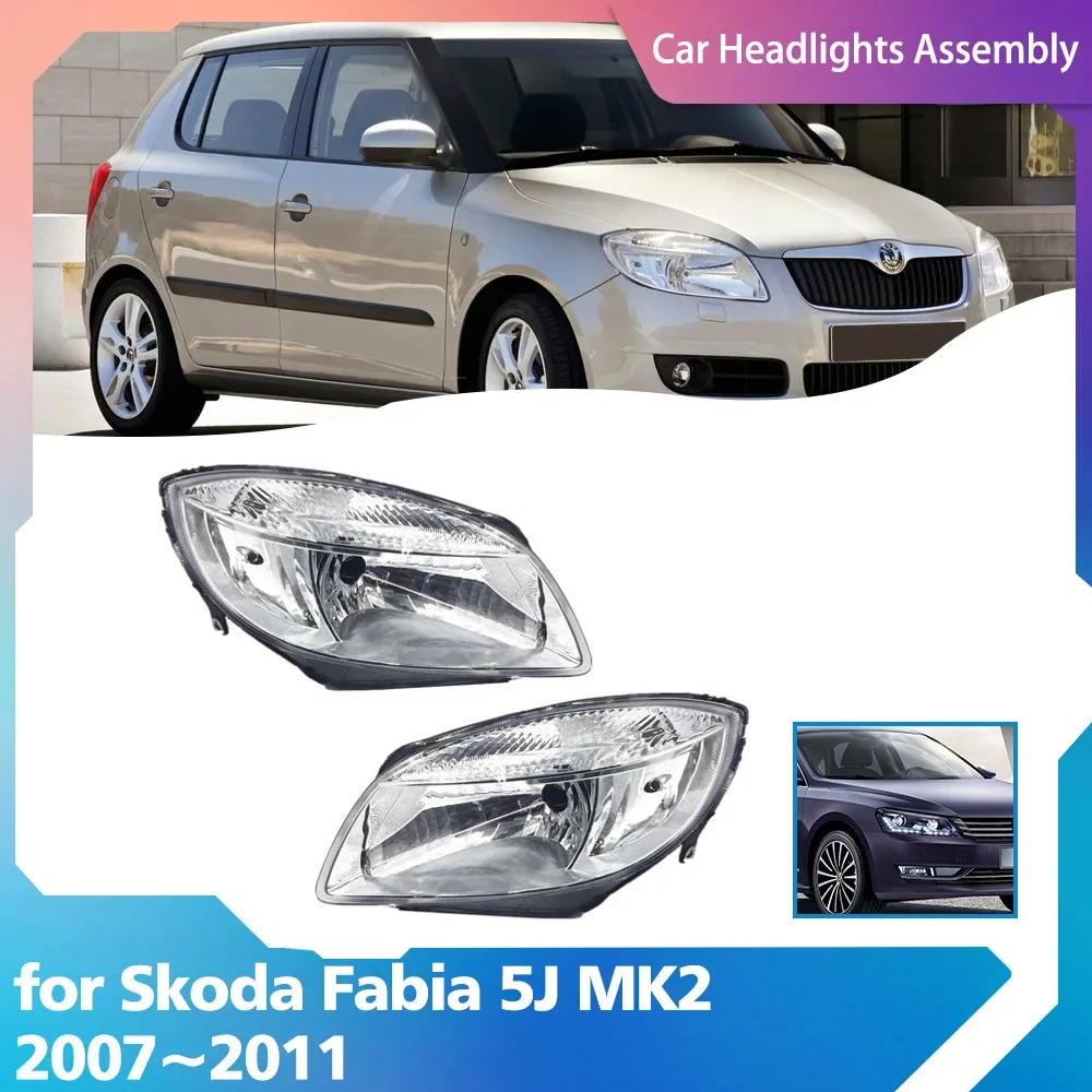 Car Headlights Assembly for Skoda Fabia 5J MK2 2007~2011 2008 Fog Lights Halogen lamp Front Sides Corner Warning LED Accessories