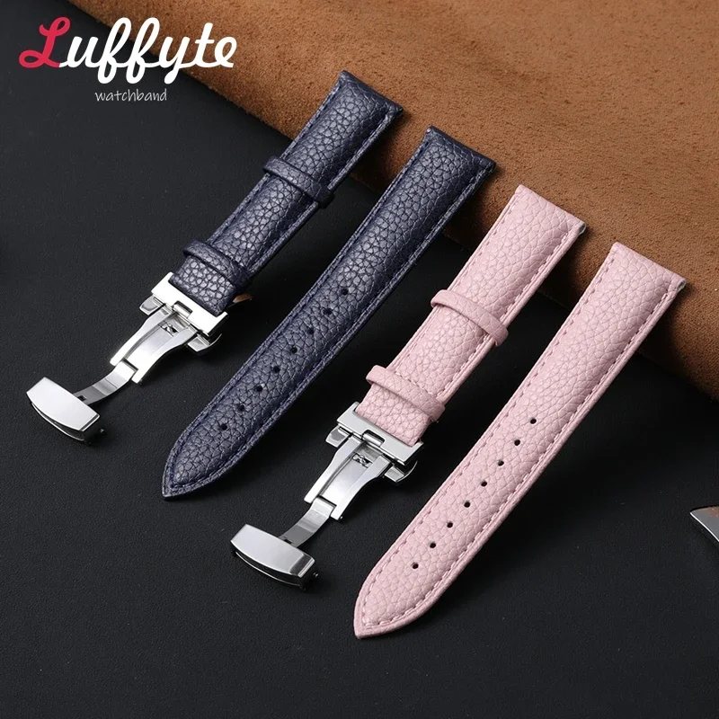 Leather Butterfly Buckle Replacement Straps 18mm 20mm 22mm Wrist Belt Women\'s and Men\'s Universal Bracelet  Business Watch Band