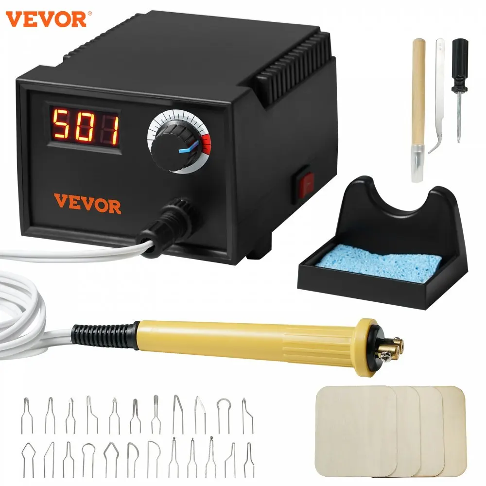 VEVOR Wood Burning Tool Kit 200/250~700°C Adjustable Temperature Woodburning Pyrography Pen Machine with 23PC Wire Tips