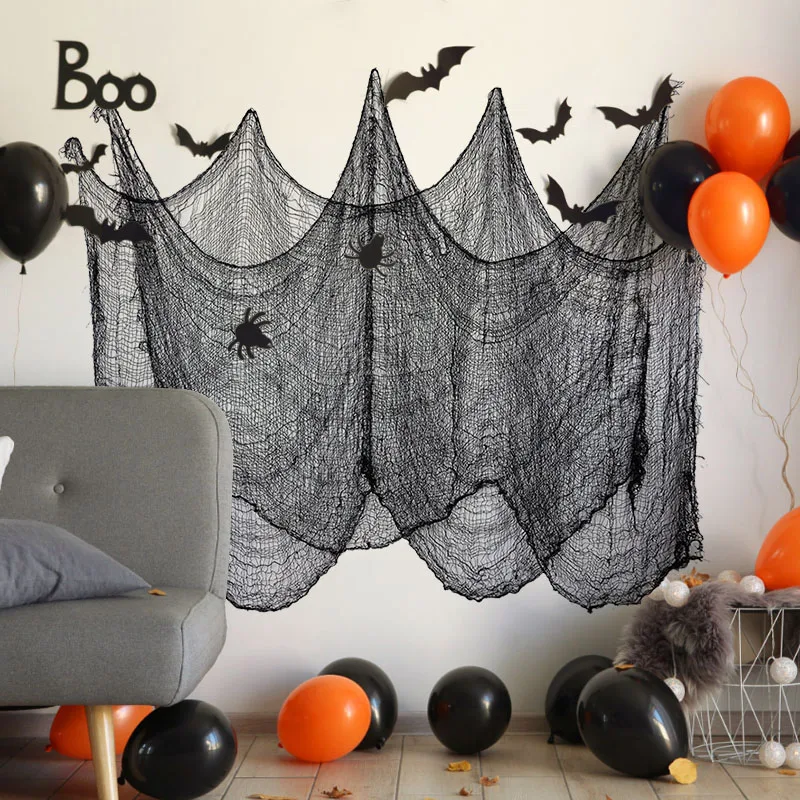 2/4m Horror Halloween Decoration Black Gauze Artificial Spider Web For Haunted House Halloween Party Home Decor Scary Scene Prop