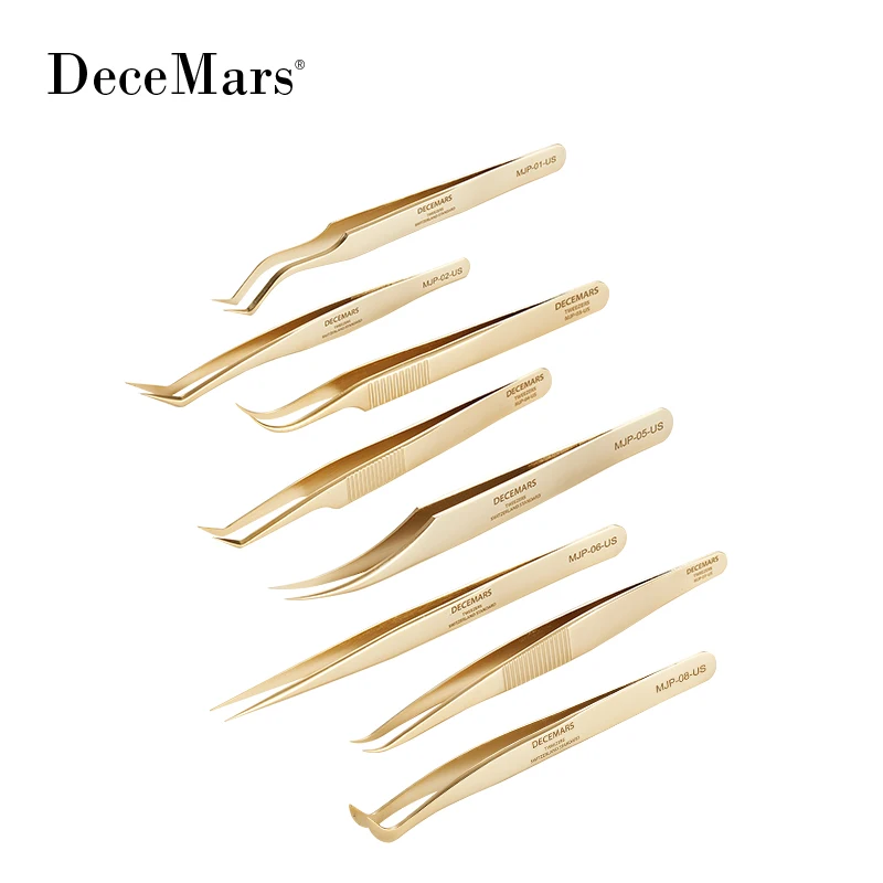 DeceMars Eyelash Extension Tweezers Gold Color