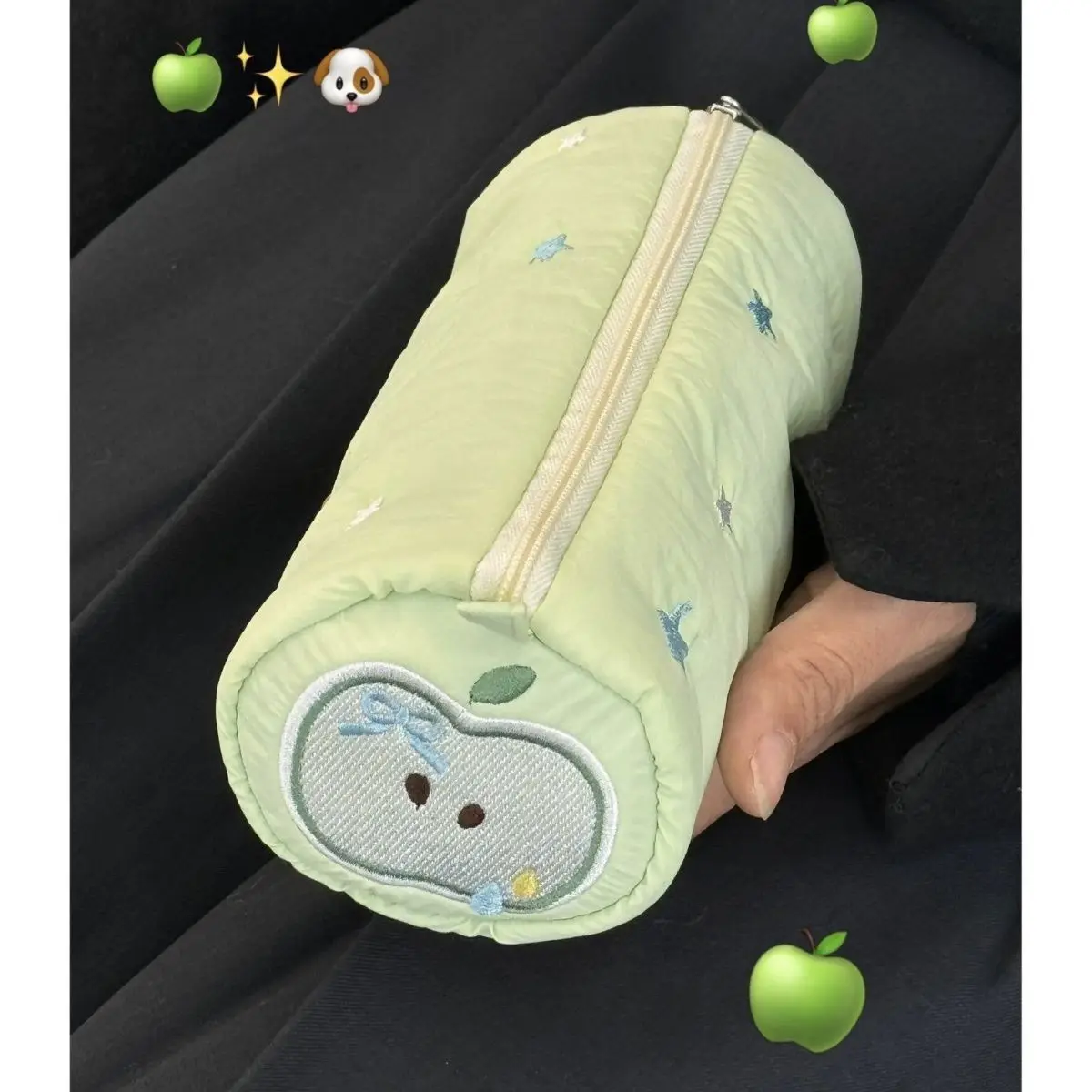 Green Apple Pen Bag Instagram Simple, Fresh, Embroidered, Large Capacity Stationery  High Appearance Student Storage Gift