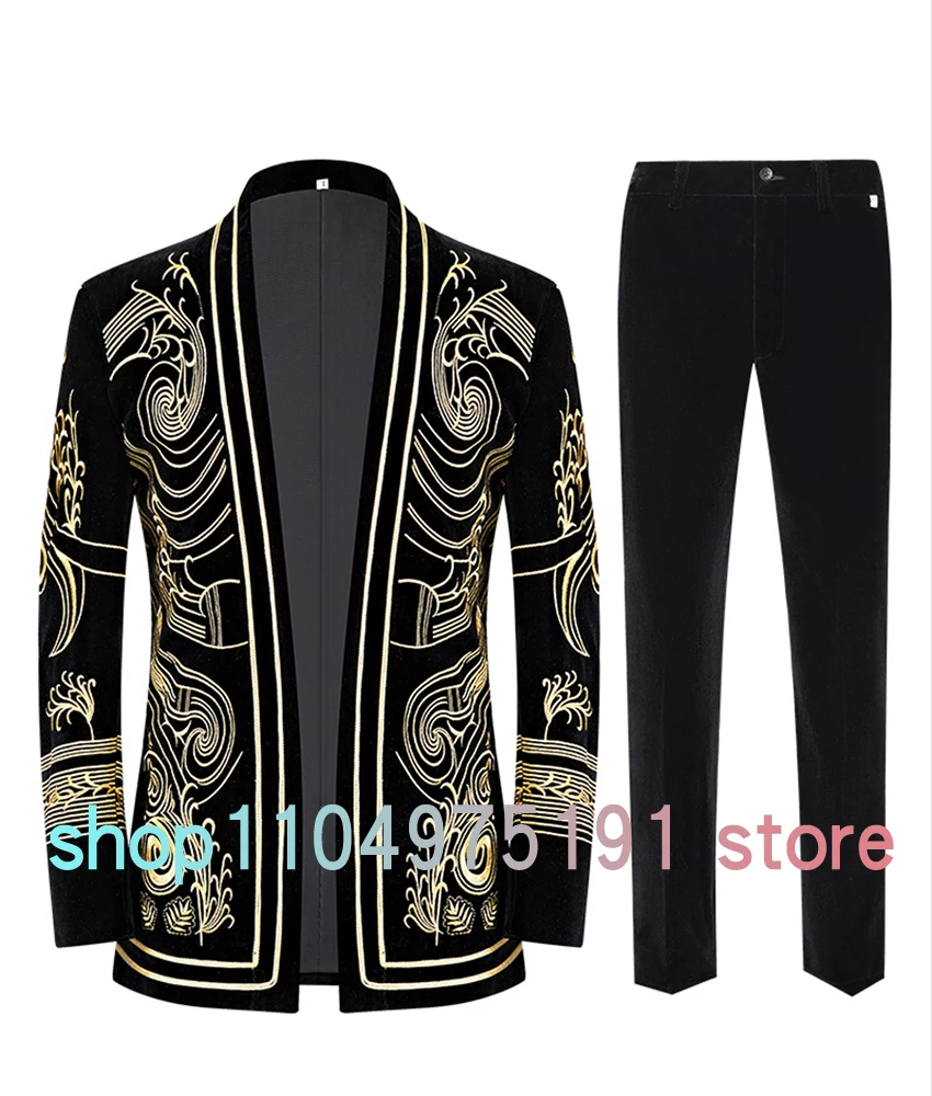 New European and American fashion men's heavy embroidery suit jacket, slim fit casual tuxedo, singer stage performance outfit.