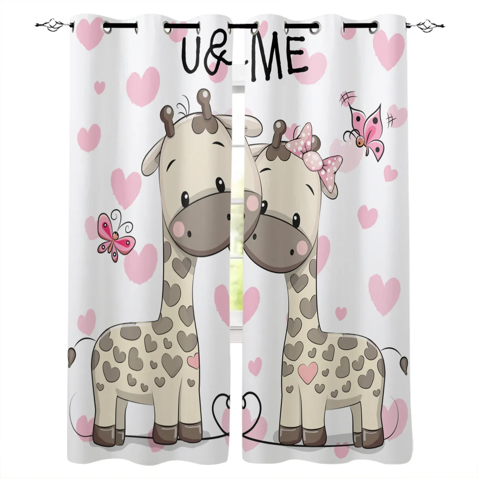 Cartoon Giraffes Love Butterfly Blackout Curtains Window Curtains For Bedroom Living Room Decor Window Treatments