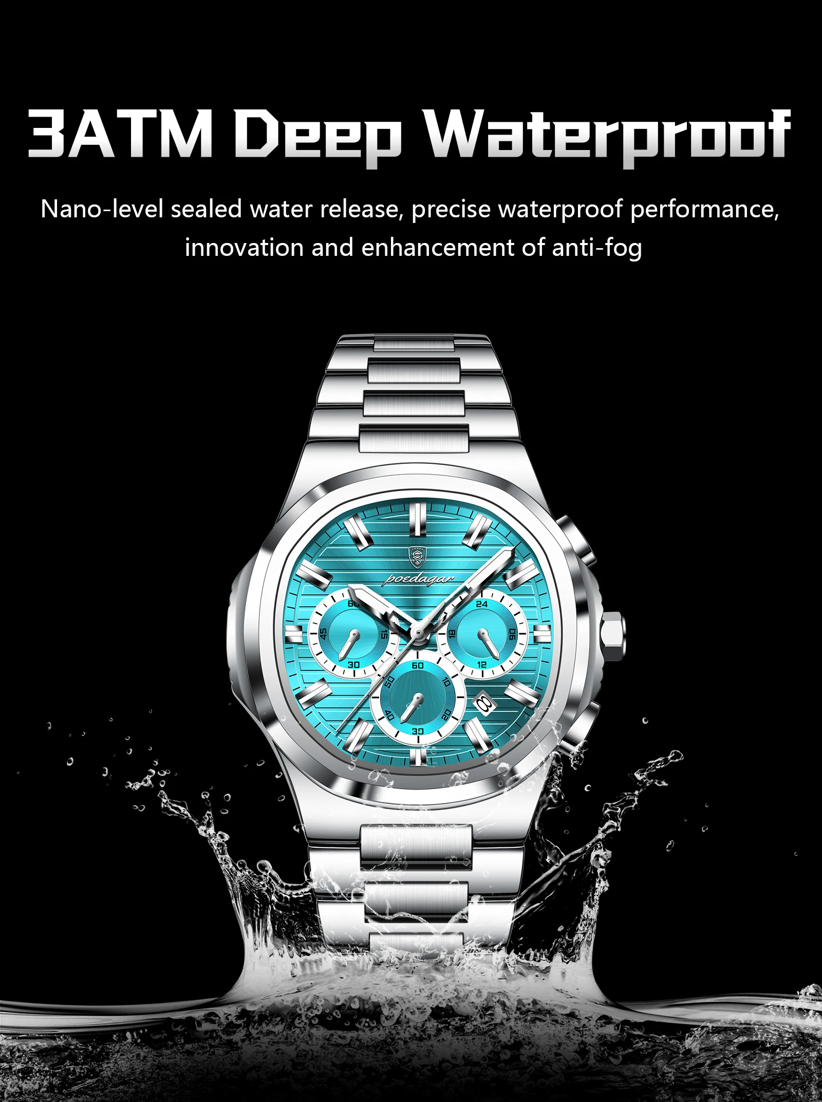 POEDAGAR Top Business Herrenuhr Leuchtend Wasserdicht Edelstahl Herren Armbanduhr Chronograph Datum Quarz Mode Herrenuhren – Detail 10