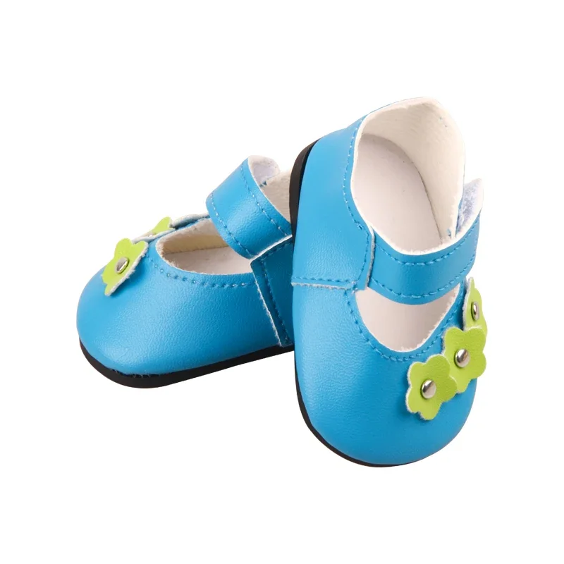 7cm 18Inches American Doll Leather Flower Shoes Accessories 6 Colors PU Mini Shoes For 43cm New Born Baby Reborn Doll Toy