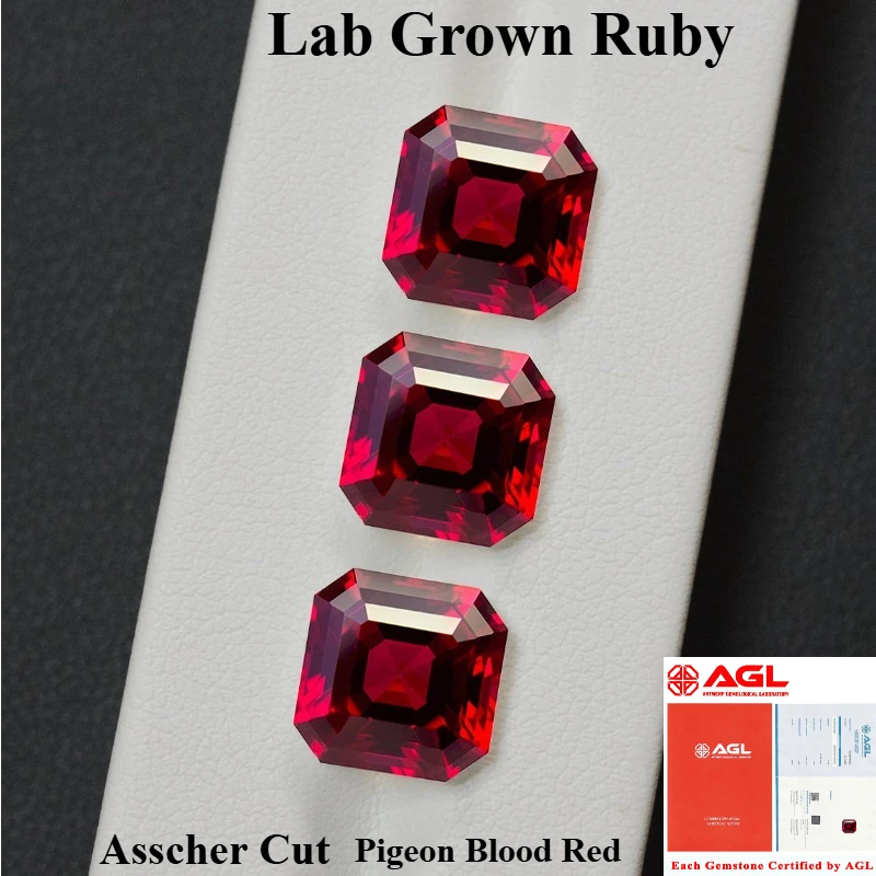 

Hot Sell Lab Grown Ruby Asscher Cut Pigeon Blood Red Multiple Size Top Quality for Diy Jewelry Making Selectable AGL Certificate