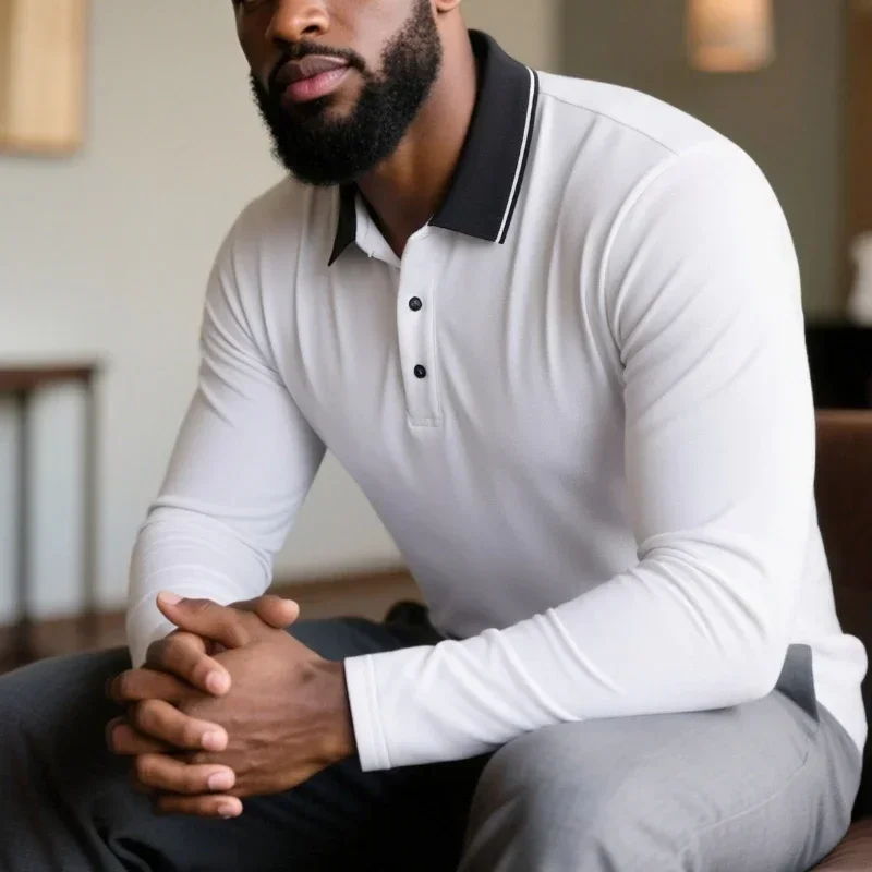 Business Man's Long Sleeve Lapel Polo Autumn Casual Breathable Comfortable Polo Shirts Solid High Quality Workwear Male T-Shirts