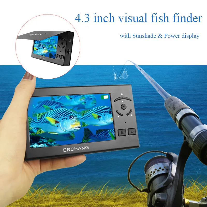 Fish Finder Camera Underwater Fishing Video with 8pcs LED Lights 140 Degree 4.3 inch Screen Cable 15m 30m for Fishing Rod Pole