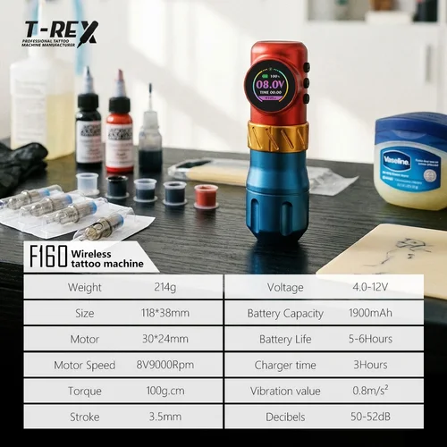 Imagen 2 del producto Máquina de tatuaje inalámbrica T-Rex New Cool con sistema de accionamiento directo, motor personalizado, pluma de tatuaje con trazos de 3.5 mm para arte del tatuaje.