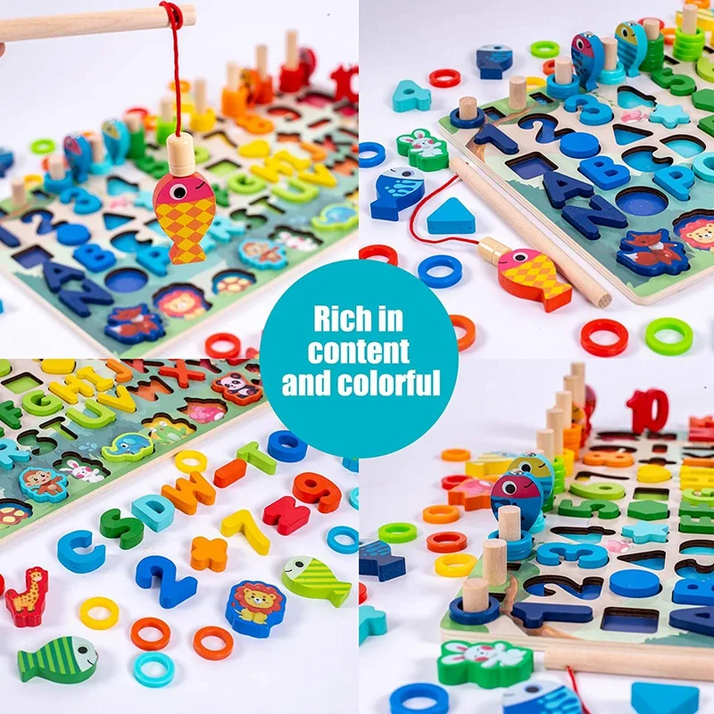 Houten Educatief Vissen Log Board Vormen Sorter Stacker Game Kleurrijk Spel Voor Kinderen Geschenken Speelgoed Cadeau