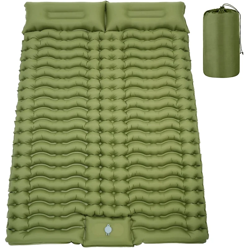 

Double Sleeping Pad for Camping 10cm Thickness Self Inflating Camping Mat W/ Pillow Built-in Foot Pump 2 Person Camping Mattress