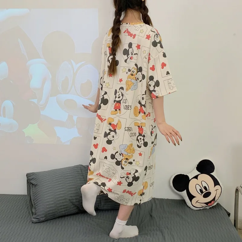 ديزني ميكي انمي ياباني الطرفية المطبوعة منامة الصيف قصيرة الأكمام ثوب النوم فضفاض الكرتون ملابس المنزل هدايا الموضة