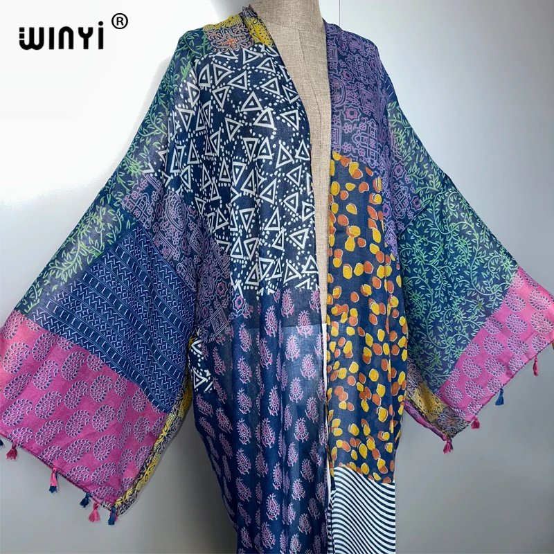 فستان كيمونو ماكسي صيفي أنيق من WINYI أفريقيا لتغطية الشاطئ سترة عباية للمرأة المسلمة معطف بوهو قفطان ملابس الشاطئ قفطان
