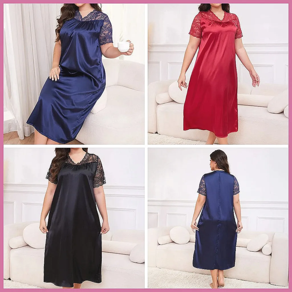 

** Sexy Backless Lace Nightgown for Women, Summer Comfort Sleepwear & Home Dress, Large Size ** (Characters: 78)