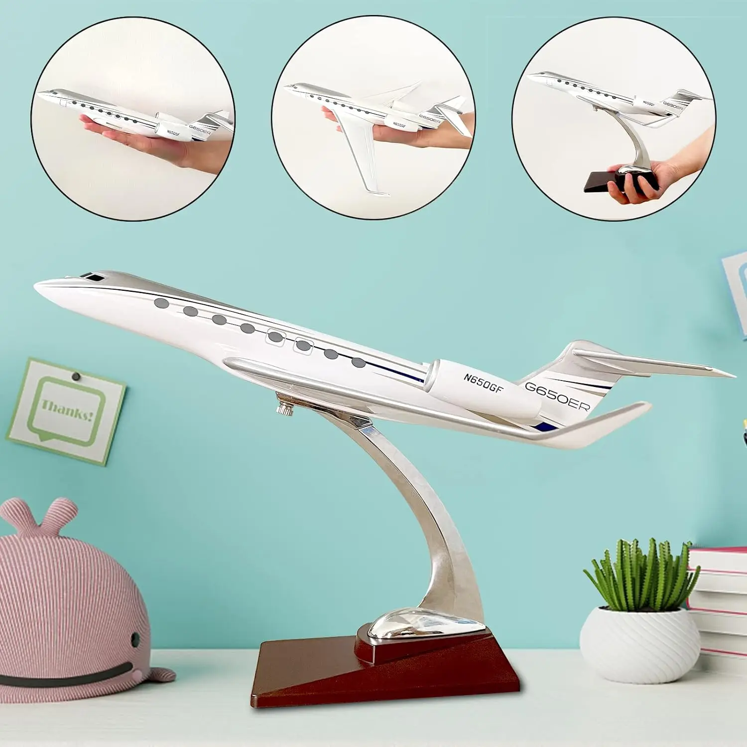 1/100-Scale Aviation Airplane Models Alloy Diecast Airplane, Gulfstream G650 Resin Model Airplane with Stand and Gift Box Adult