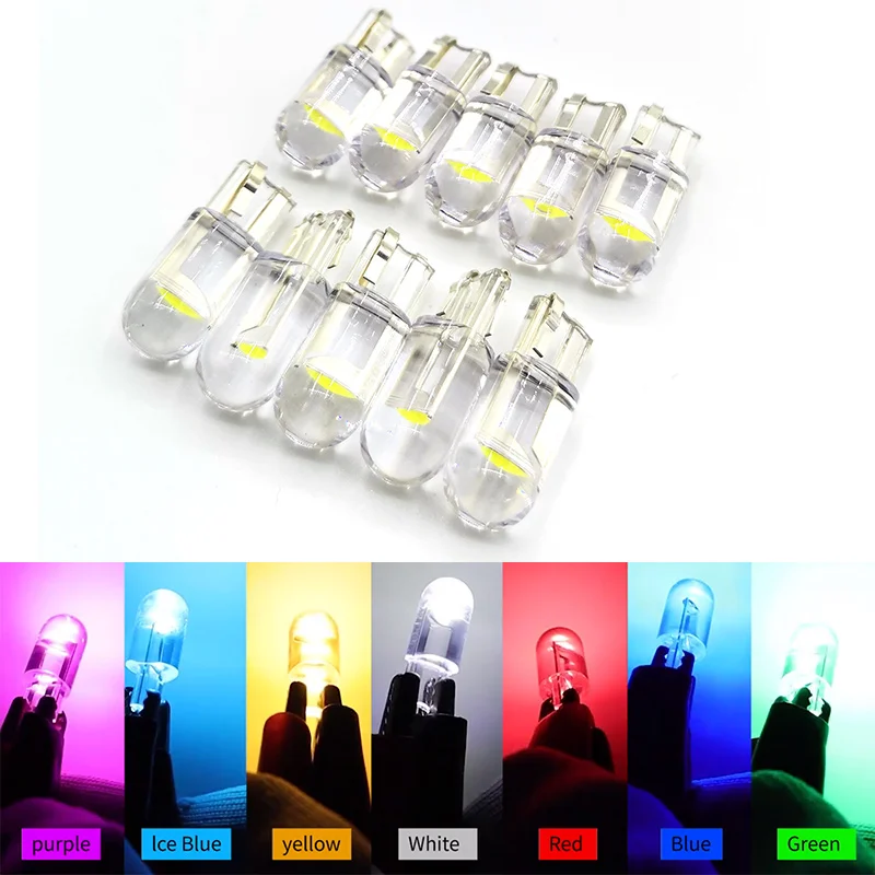 10Pcs 12V/24V Newest W5W Led T10 Car Light COB Glass 6000K White Auto Automobiles License Plate Lamp Dome Read DRL Bulb Style