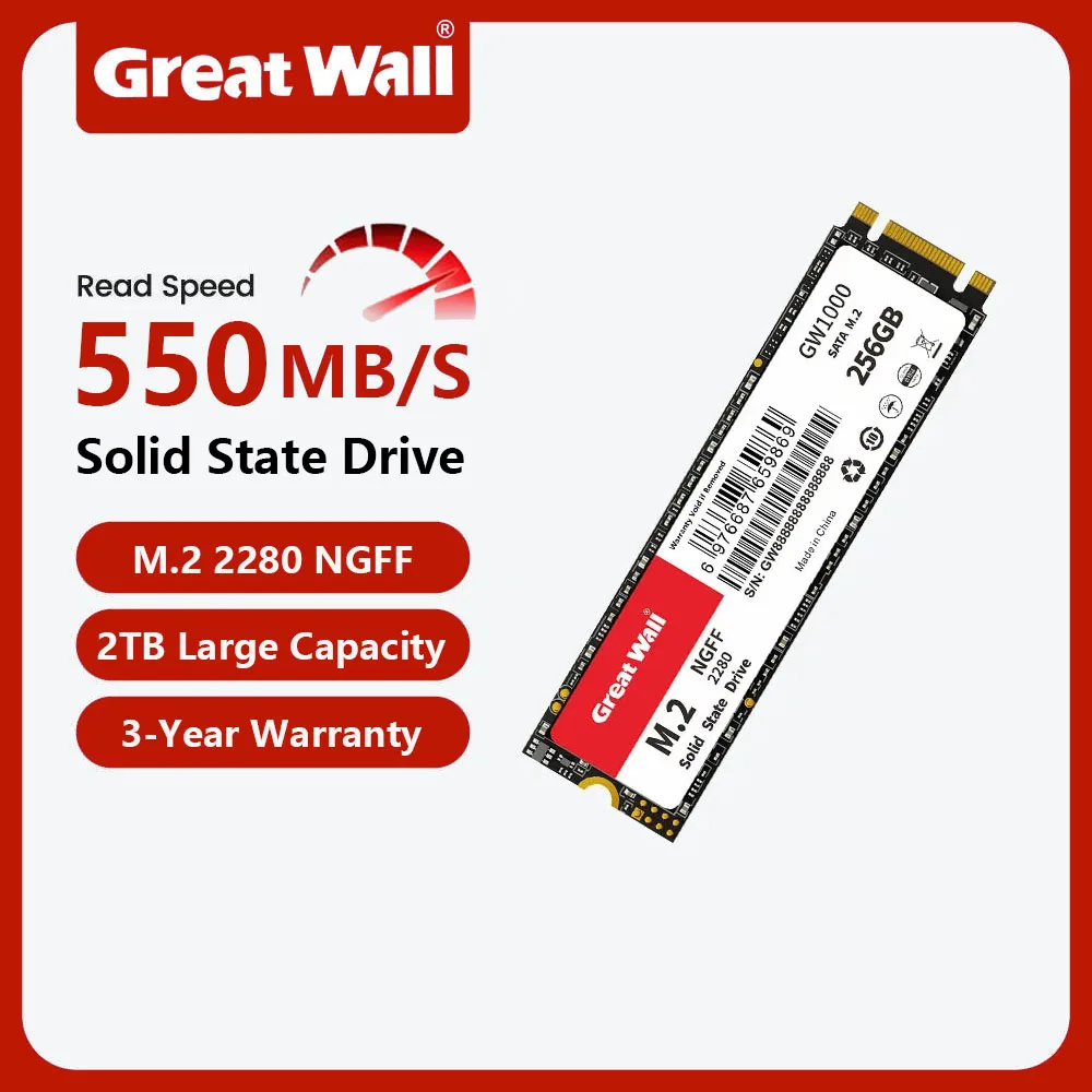 SSD Great Wall M2 SATA3 128GB 256GB 512GB Hard Disk M.2 NGFF 2280 1TB 2TB Internal Solid State Drive Untuk Laptop PC