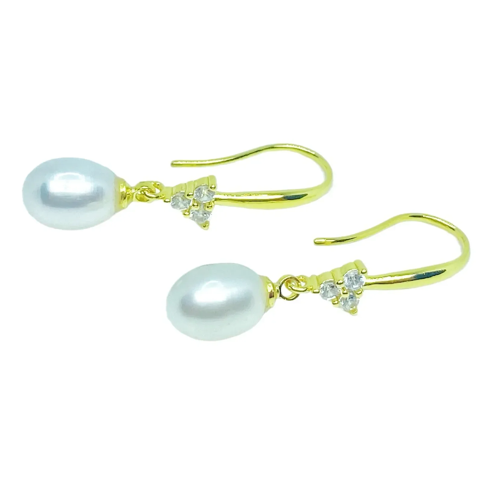 HENGSHENG 7-8mm Rice Shape Freshwater Pearl Earrings Shine Zircon Dangle Earrings for Women Jewelry Gift 2025 New Arrivals