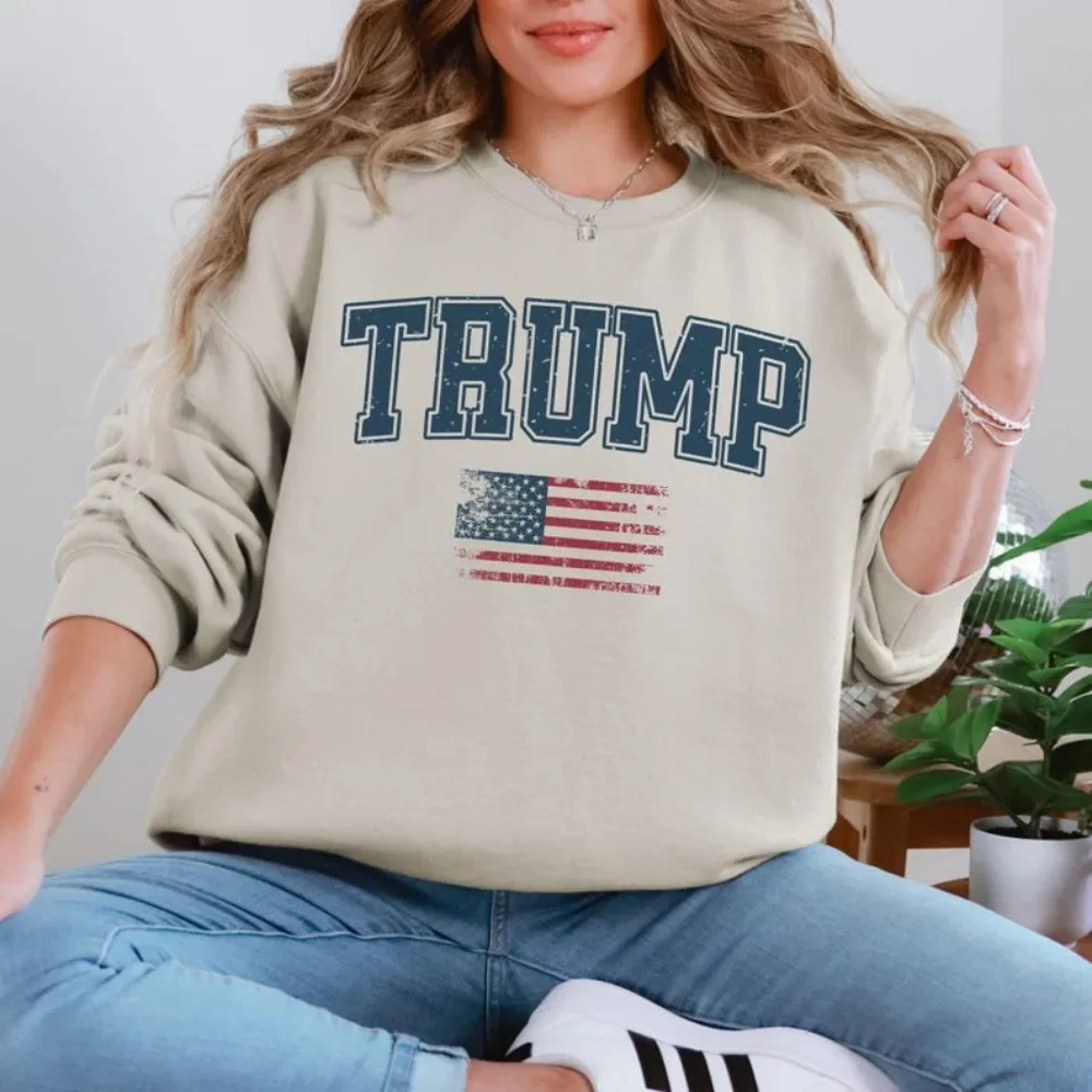 Trump Supporter Unisex Sweatshirt Trump 45 47 President Women Sweatshirt Trump 2024 Hoodie American Flag Patriotic Pullover