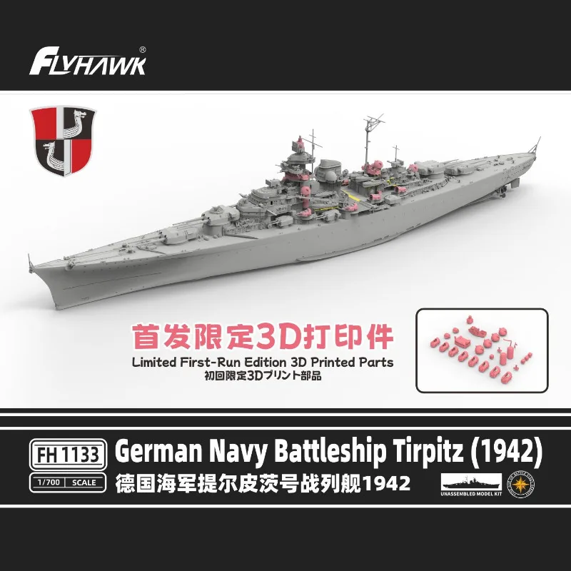 Flyhawk FH1133 Plastikmodellbausatz der deutschen Marine-Schlachtschiff Tirpitz im Maßstab 1:700
