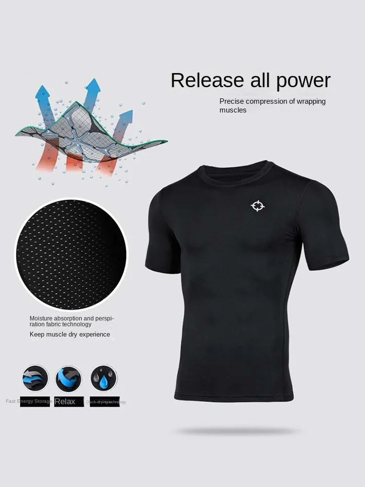 RIGORER Men's Black Compression T-Shirt - Quick Dry Muscle-Fit Gym Workout Top for Running Basketball Bodybuilding