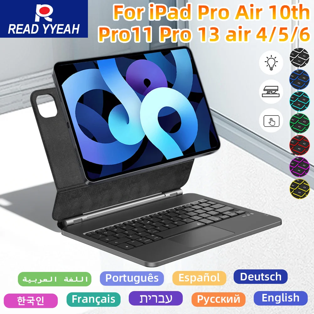 

Backlit Magic Bluetooth Keyboard for iPad Air 4 5 10.9in 10th iPad A16 2025 Pro 12.9in 2018-2022 Tablet Case Smart Cover Spanish