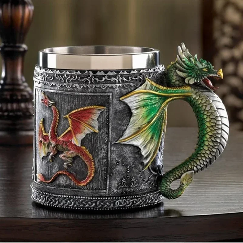 Medieval Got Dragon Beer Mugs Steins Viking Tankard Mug Stainless Coffee Mug Dragon Collector Themed Party Decoratio Cups