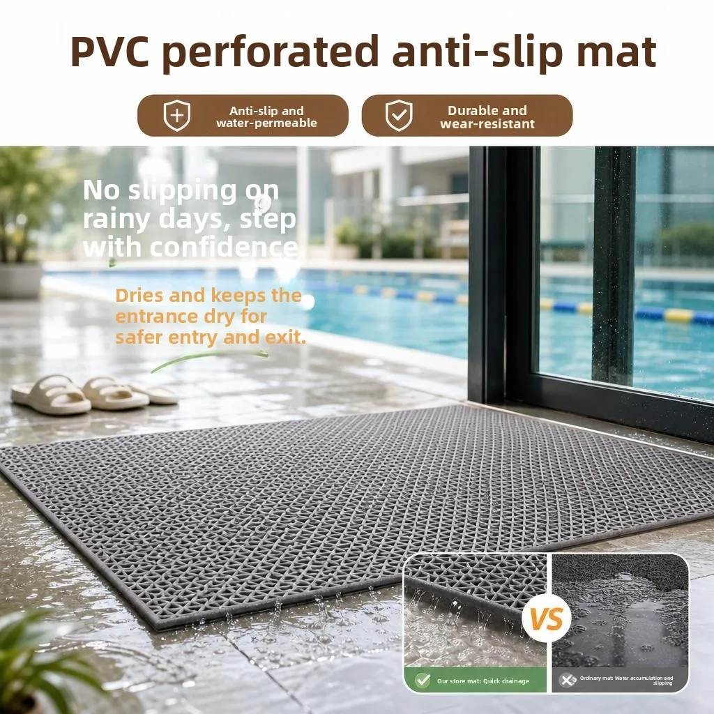 

Non-Slip Plastic PVC Hollow Home Floor Mat Bathroom Toilet Water Leakage Proof Cool Mesh Door Hall Anti-Slip Pad Modern Style...