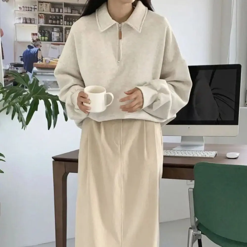 Mode Halb Hohen Kragen Langarm Top Zipper Koreanische Ins Herbst Hoodie Top Lose Kleidung Sweatshirts für Frauen Frauen