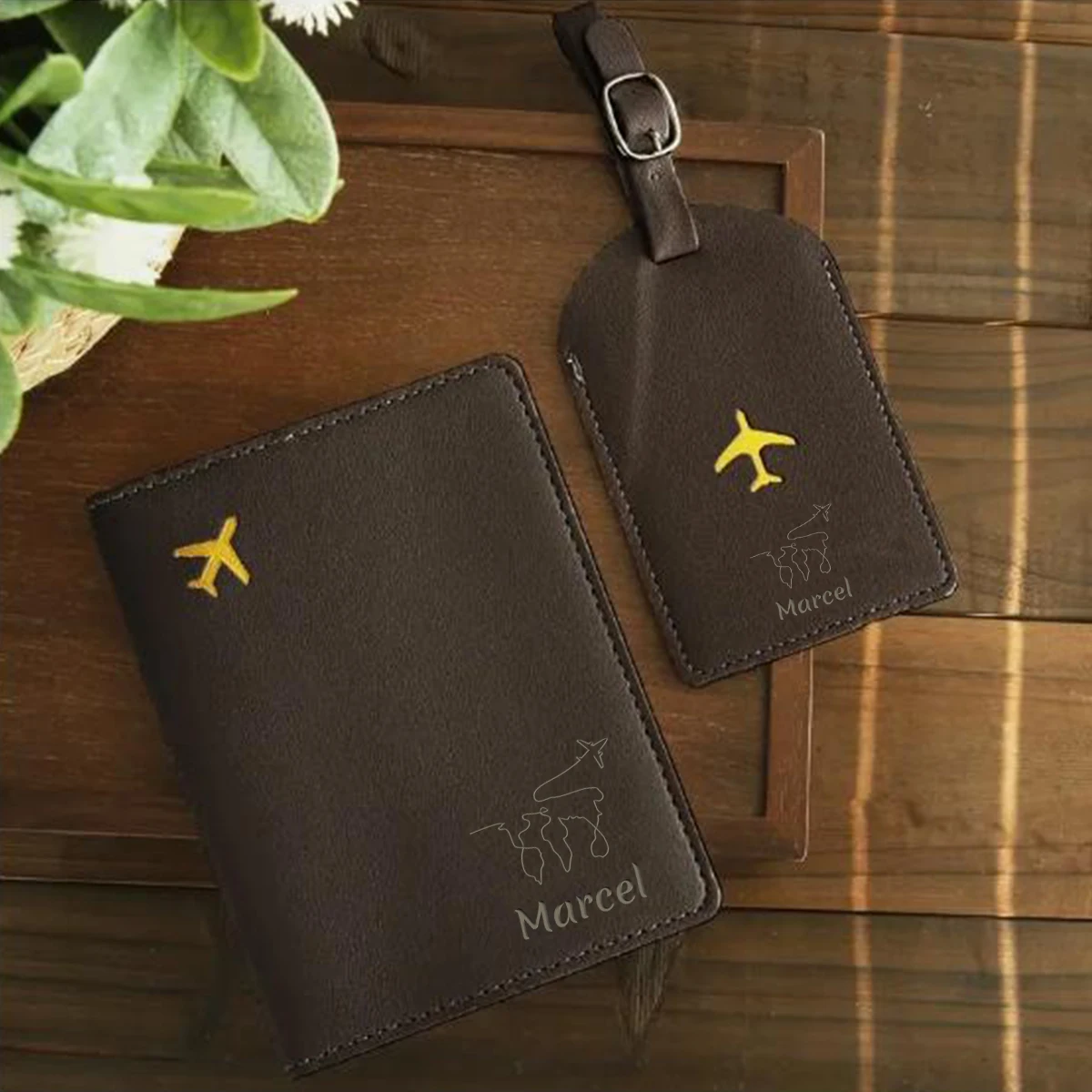 

1pc Custom Name Passport Holder and Luggage Tag Set Son Gift Faux Leather Luggage Tag Unique Gift