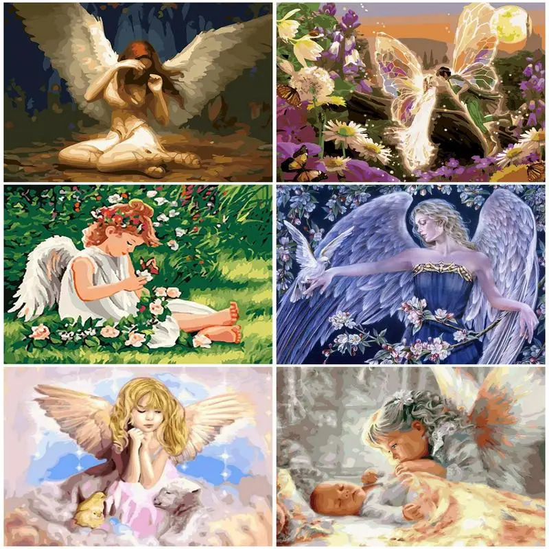 

RUOPOTY Paint By Numbers Angel Wall Art Picture Bedroom Decoration Drawing On Canvas Coloring By Numbers Oil