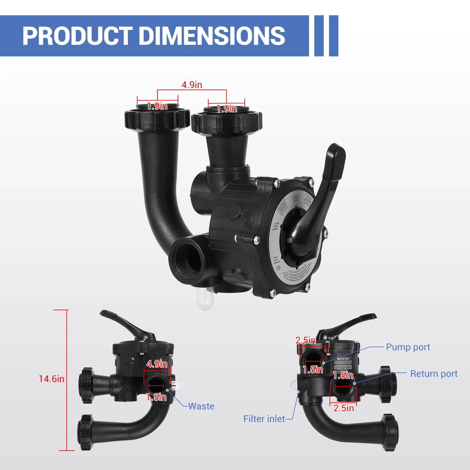 SP0710XR50 Backwash Valve Coupling with Hayward Pro-Series Vari-Flo, Backwash Valve Coupling Fit for 1-1/2" Ports for De Filters