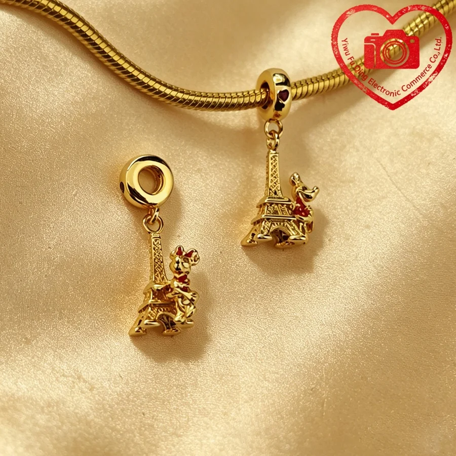 Hot Sale Gold Plated Original Charms Mickey Mouse Safety Chain Pet Dog Beads Fit Bracelets Accessories DIY Women Jewelry Gifts view 3