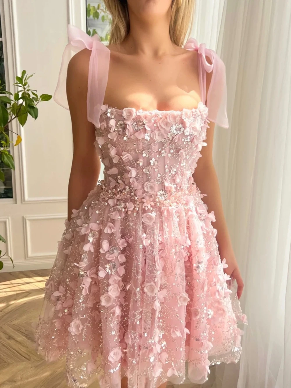 Glamour A Line Pink Short Evening Dress Classy Flower Party Prom Gown Customized Celebrity Simple Women Cocktail Homecoming Wear