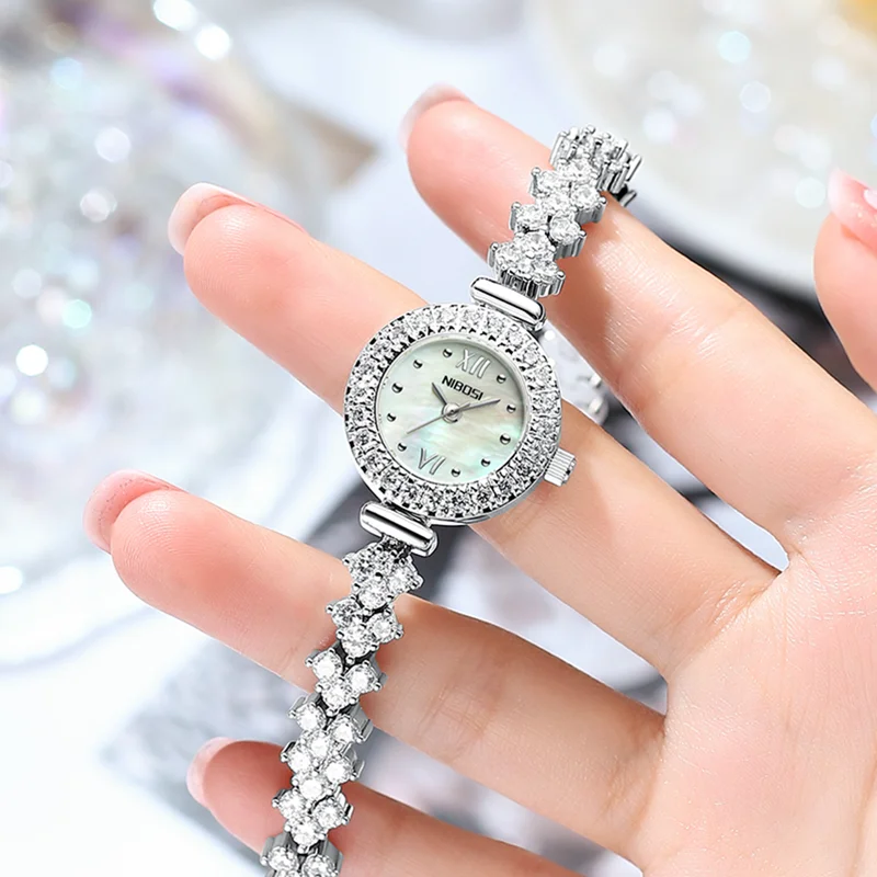 

NIBOSI Роскошные женские часы с маленьким лицом, элегантные кварцевые часы с бриллиантами для дам, вечерние ювелирные изделия, милые наручные часы Relogio Feminino