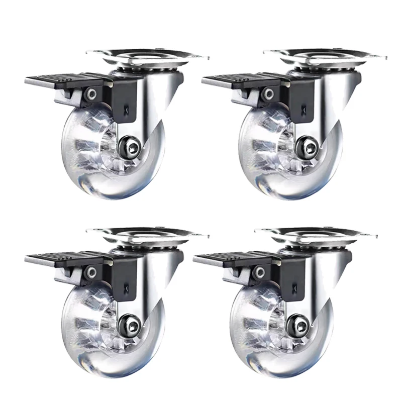 3 Inch Swivel Caster Wheels Set of 4 for Furniture 800lbs, Lockable Heavy Duty Clear Polyurethane Rolling Wheels with 360 Degree