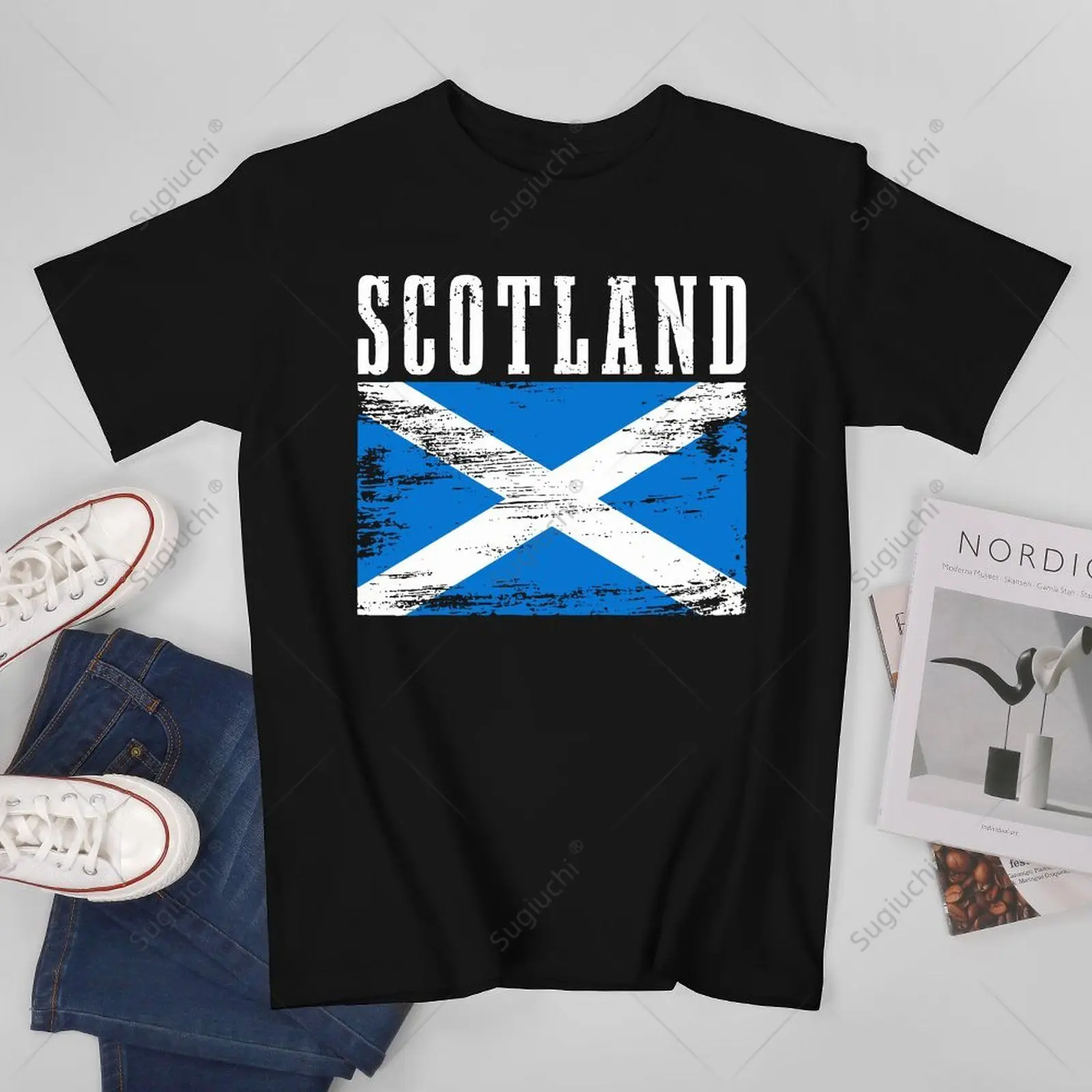 Unisex Men Vintage Scotland UK Scottish Flag Tshirt Tees T Shirts Women Boys 100% Cotton T-Shirt