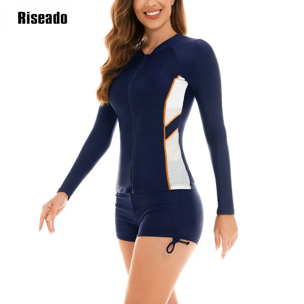 Riseado 2025 Nuevo traje de baño tankini de dos piezas de natación atlética de manga larga para mujer