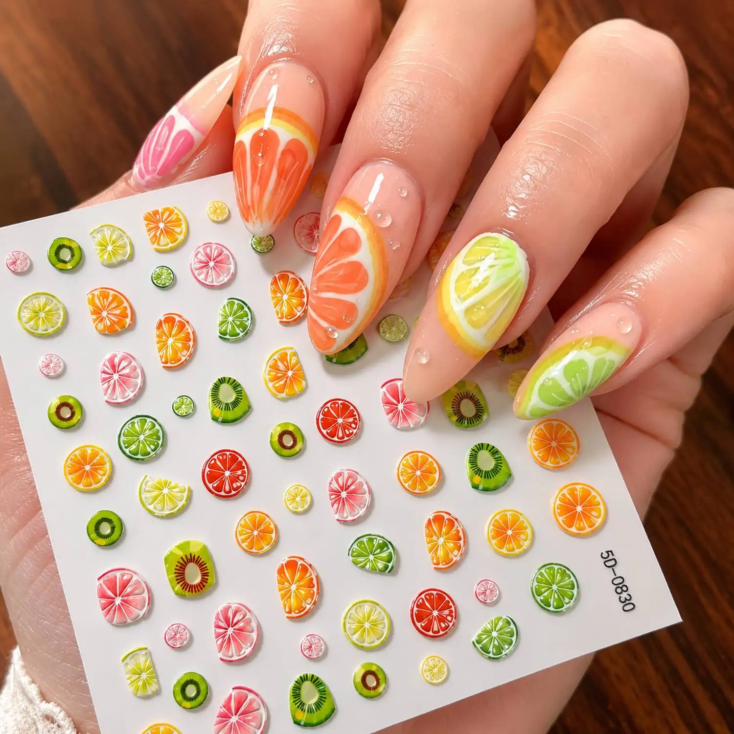 1Pc Realistic Fruit Slices Fitted Edge Nail Sticker Assorted Fruit Mix Nail Decal Daily Fashion Statement Fruit Nail Slider
