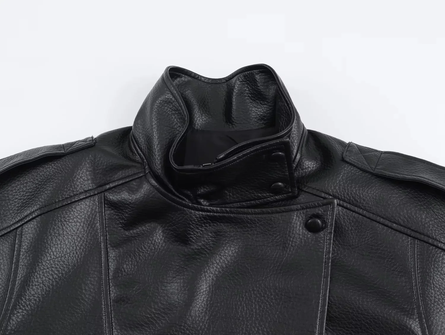 KONDALA 2025 Herfst Winter PU Leer Vrouwen Zwarte Kleding Voor Vrouwen Kerst Vintage Elegante Zip Up Hoge Hals Dames Jassen