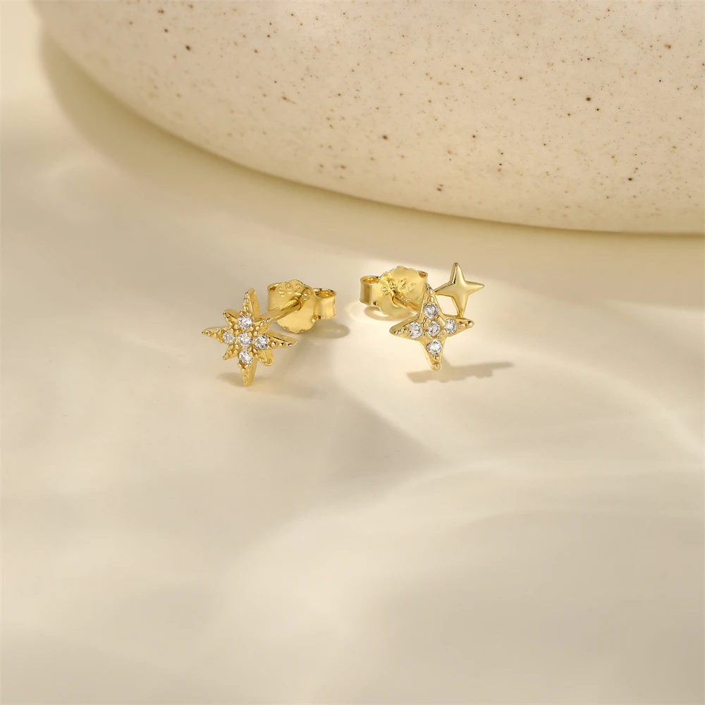 

LENNIK Eight Pointed Star 925 Sterling Silver Smooth Lotus Stud Earrings For Women Simple Four Pointed Star Earrings Party Gift