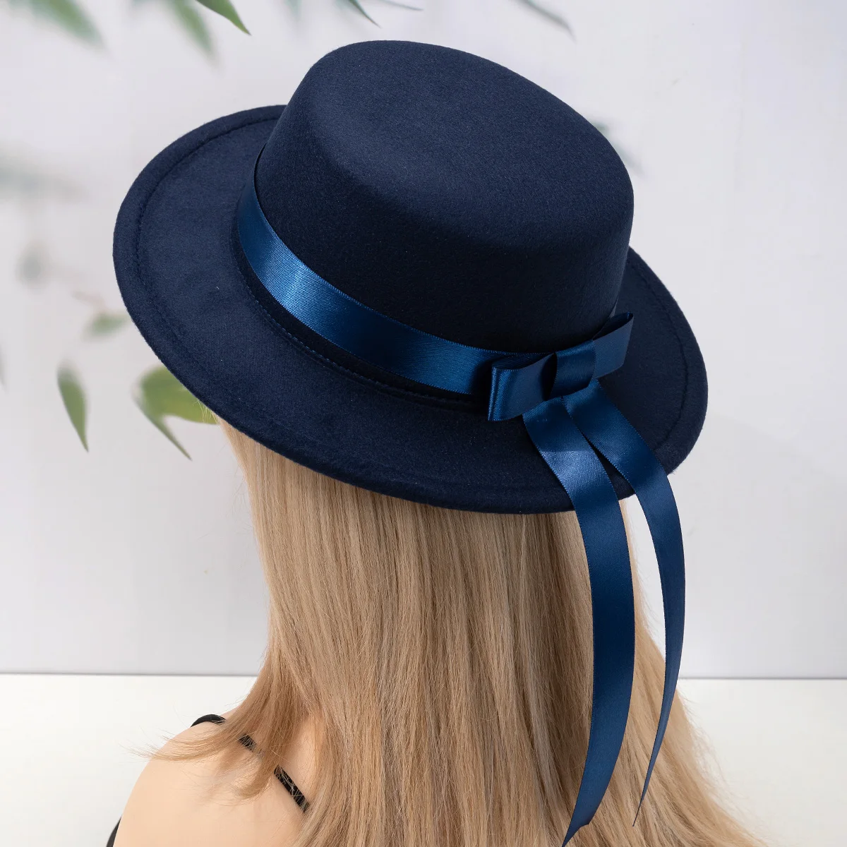 Handmade JKDK Uniform Hat Elegant Flat Top Flat Edge Woolen Academy Style Bowtie Ribbon Hat